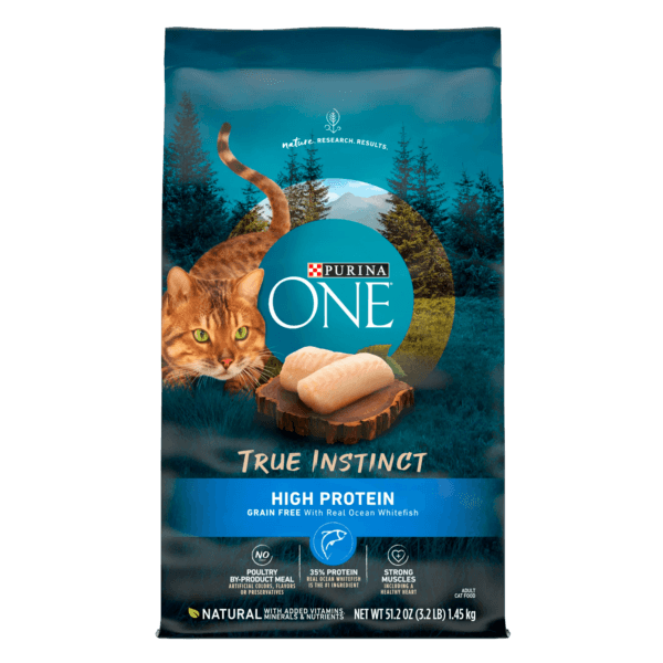 Purina One True Instinct Dry Cat Food Ocean Whitefish, Grain-Free, 3.2 lb Bag